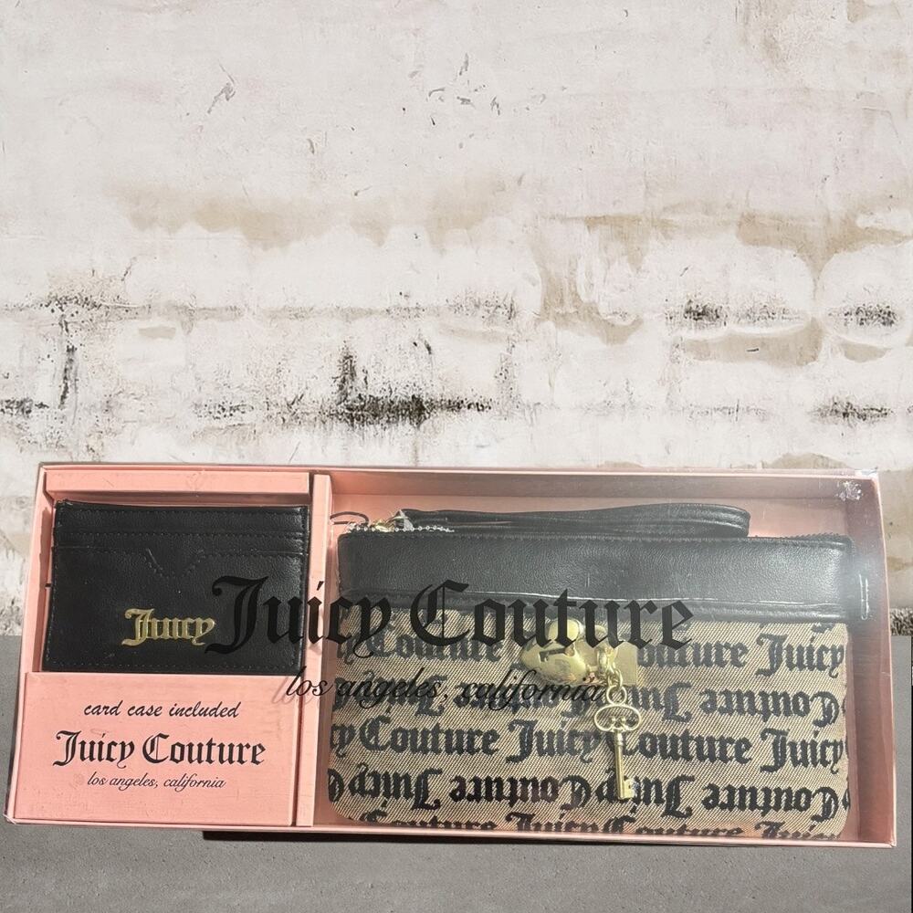 Juicy Couture Black and Beige Logo Wristlet Set